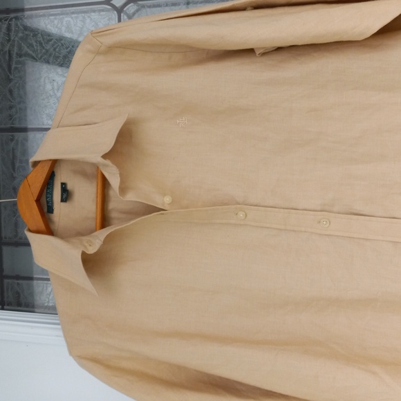 Ralph Lauren Tan 100% Linen Long Sleeve Blouse Excellent Condition Big &Talla - Picture 3 of 10